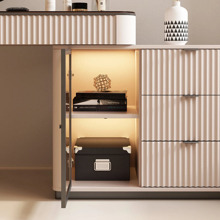 Italian Minimalist Computer Desk and Dressing Table Combo with Mirror, Luxurious and Expandable with Cabinets, Corner Bookshelf