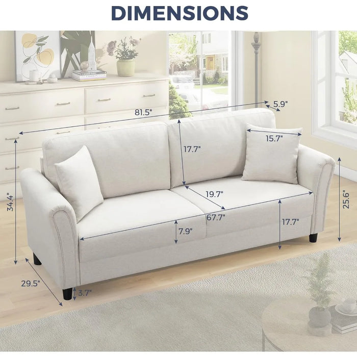 Modern Sofas Living Room, Fabric Comfy Deep Seat Couch with Metal Legs and 2 Pillows, Removable Back and Thickened Soft Cushion