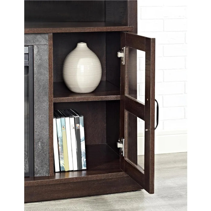 TV cabinet, fireplace console, with glass door, suitable for espresso under 60 inches, TV bracket, TV cabinet