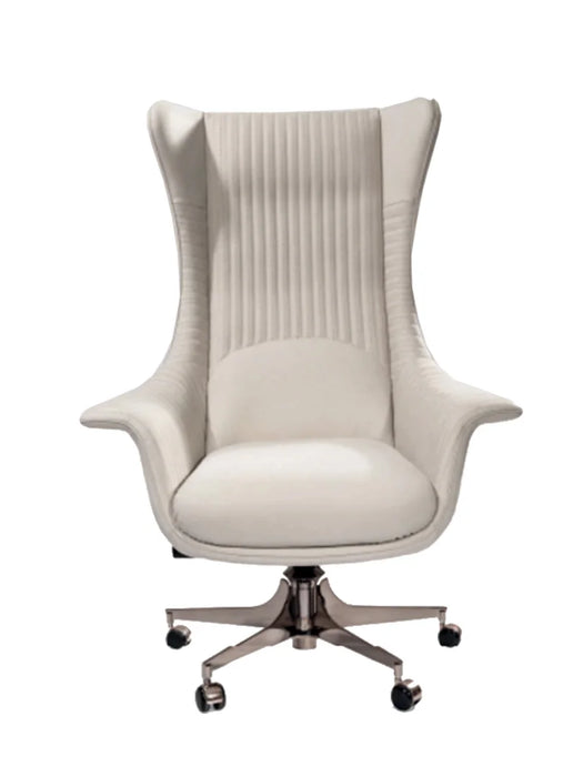 Large class chair with high backrest, white cowhide adjustable office chair, villa boss chair