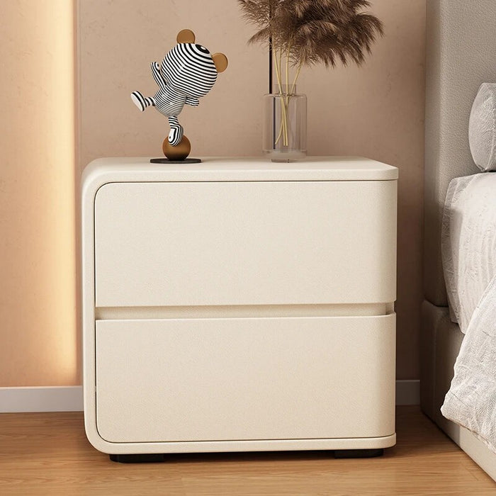 Solid Color Leather Bedside Table Modern Style Living Room Storage Side Cabinet Bedroom Wooden Nightstands End Table