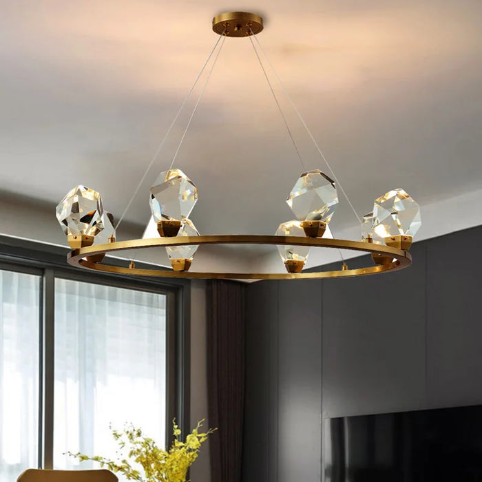 Light luxury Creative Postmodern Full Copper Crystal Chandelier Atmospheric Living Room Dining Room Model Room Chandelier