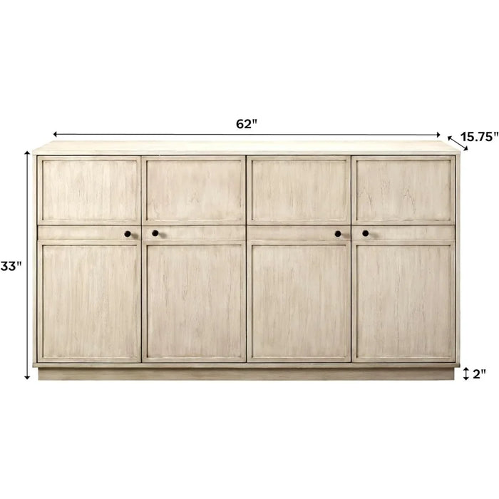 Walker Edison Alden Versatile 4 Door Framed-Storage-Sideboard, 62 Inch, Birch