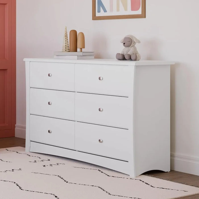 Crescent 6 Drawer Double Dresser  Kids Dresser Drawer Organizer For Nursery, Chest of Drawers