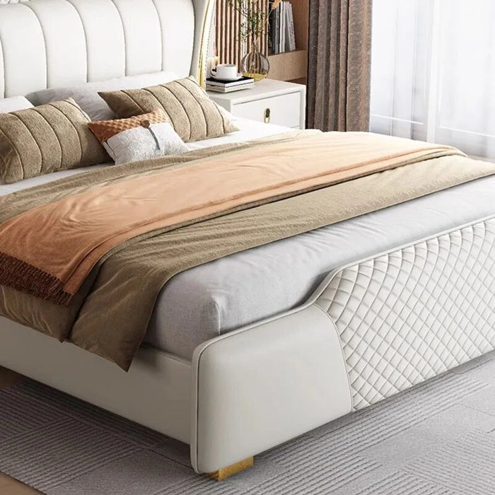 Queen Size Nordic Double Bed Designer Whitr Shelves Luxury Headboard Twin Bed Frame Platform Safe Letto Matrimoniale Furniture