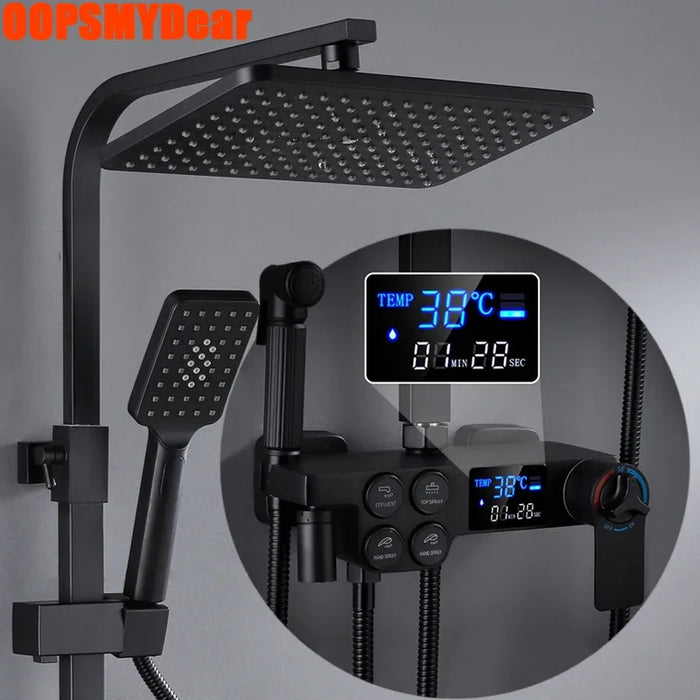 Hot Cold Shower Set Bathroom Smart Digital Thermostatic  System Bathtub SPA Rainfall Bath Tap Wall Mount Full Kit Faucets