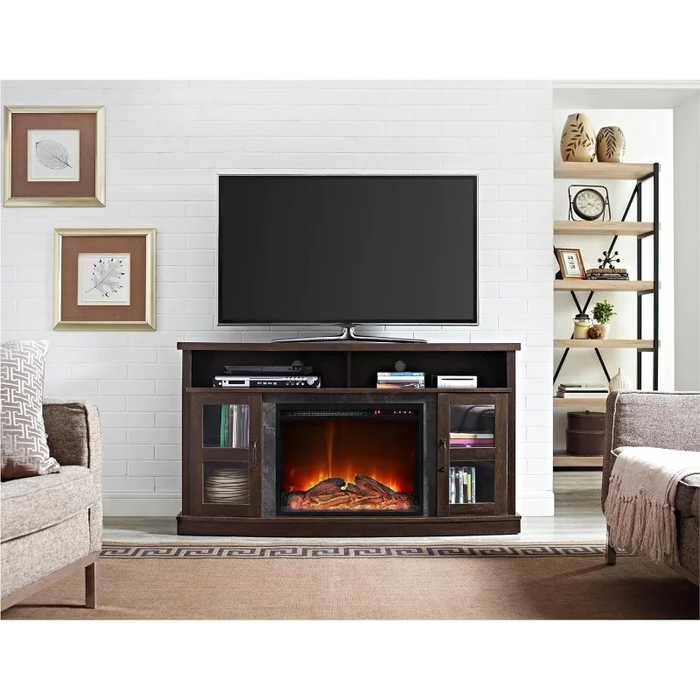 Ameriwood Home Barrow Creek Fireplace Console with Glass Doors for TVs up to 60", Espresso