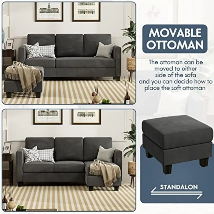 Convertible Sectional Small Sofa L-Shaped Couch Seat with Modern Linen Fabric, for Living Room, 70", Dark Gray