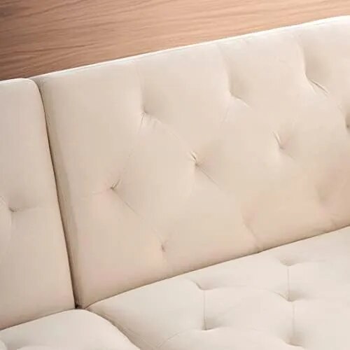 Sofa Loveseat Convertible Sleeper Couch Bed for Small Space Apartment Office Living Room Furniture Sets Sofabed, Beige Velvet wi