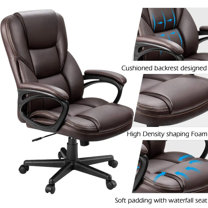Faux Leather High-Back Executive Office Chair with Lumbar Support, Brown