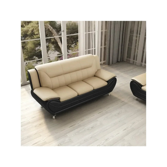 Modern Faux Leather Upholstered Stainless Steel Legs Living Room, Sofa, Black Camel
