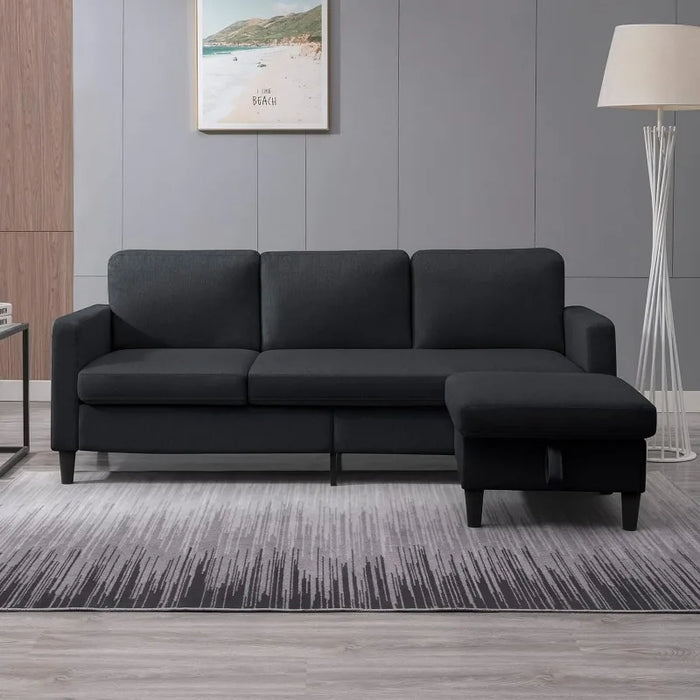 Sofa Couch, Convertible Sleeper Sofa with Storage Ottoman, 3 Seat Comfy Couch with Chaise Lounge, Modern L Shape Linen Couch