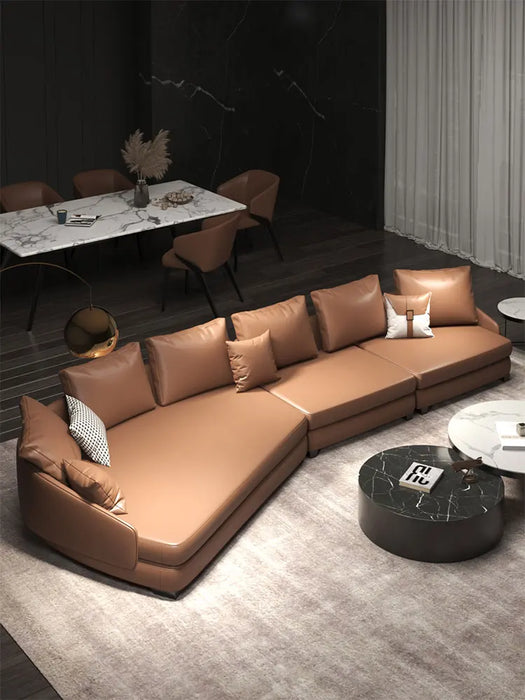 Italian Minimalist Curved Leather Sofa Light Luxury Special-Shaped Corner Living Room Art-Sofa Combination