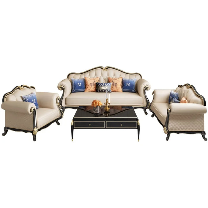 American high quality leather sofa combination light luxury style European solid wood carving sofa villa furniture