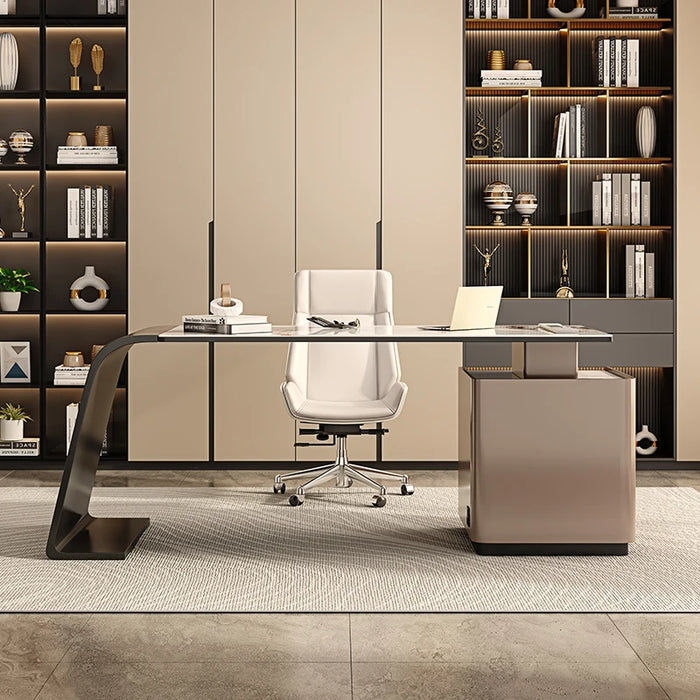Italian minimalist desk designer high-end desk modern luxury rock plate boss household office desk chair combination