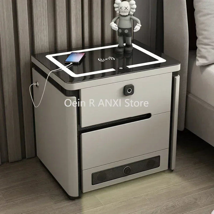 Smart Nightstands Luxury Modern Baking Paint Multifunctional Bedside Table Creative LED Lights Wireless Charging Furniture WKNS