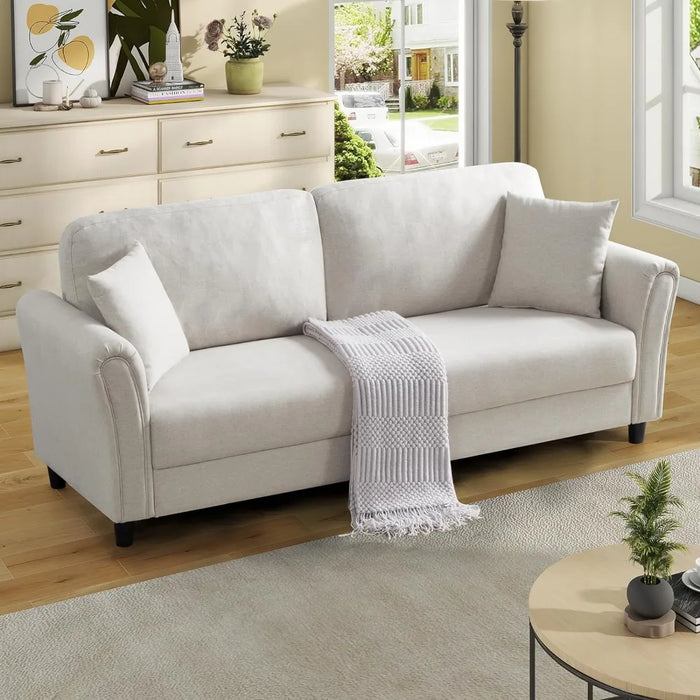 Modern Sofas Living Room, Fabric Comfy Deep Seat Couch with Metal Legs and 2 Pillows, Removable Back and Thickened Soft Cushion