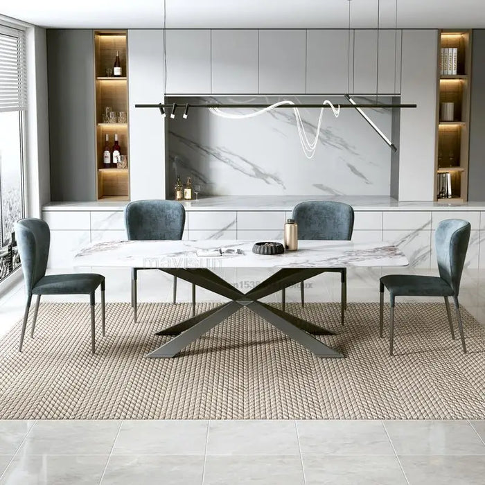 High-End Custom Natural Marble 1.6m Rectangular Table Set With 6 Chairs For Dinner Classic Design Popular Nordic Furniture