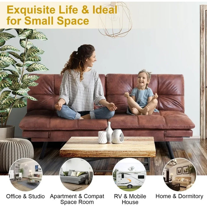 Futon Sofa Bed Couch Convertible Futon Memory Foam Bed Love Seat Sleeper Sofa For Living Room,Backrests&Armrests Sofabed,Brown