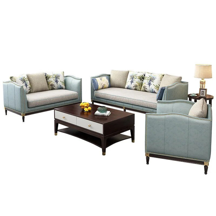 American Light Luxury Sofa Living Room Full Set Of Combination Set Postmodern Small Apartment Head Layer Cowhide Simple Style Fu