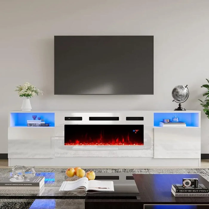LED Light Entertainment Center 70" Modern Wood Entertainment Stand with Highlight Storage Cabinet for TVs up to 80"