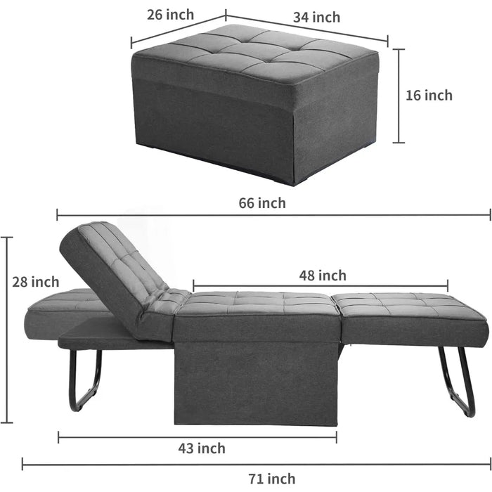 Sofa Bed,4 in 1 Multi Function Folding Ottoman Sleeper Bed,Modern Convertible Chair Adjustable Backrest Couch for Living Room