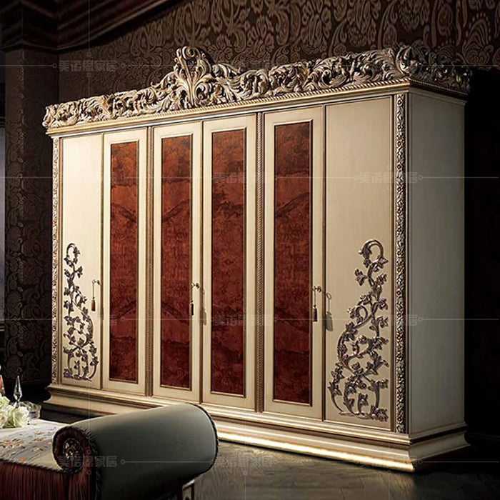 Custom villa furniture Italian luxury wardrobe European solid wood carved four door wardrobe bedroom locker custom wardrobe