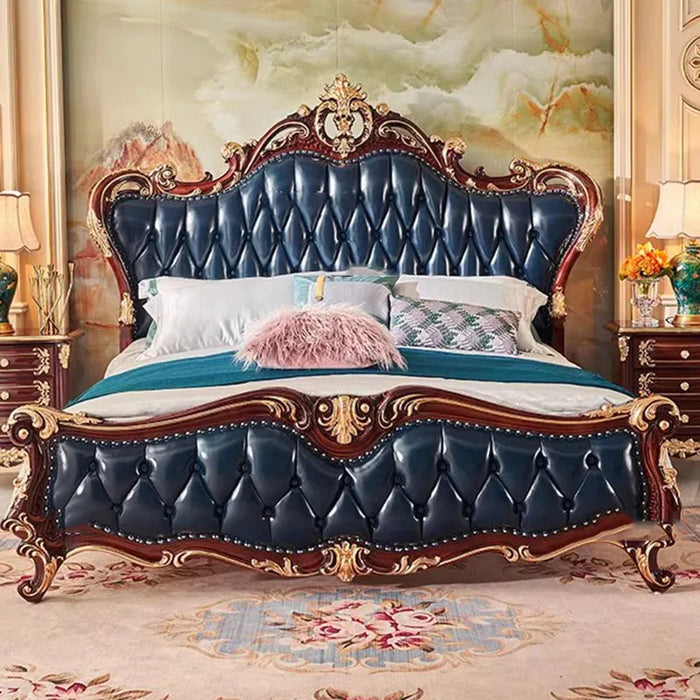 Nordic Luxury Aesthetic Bed Queen Size Cheap Cute Salon Bedroom King Bed Modern Wood Leather Camas Matrimonial Room Furniture
