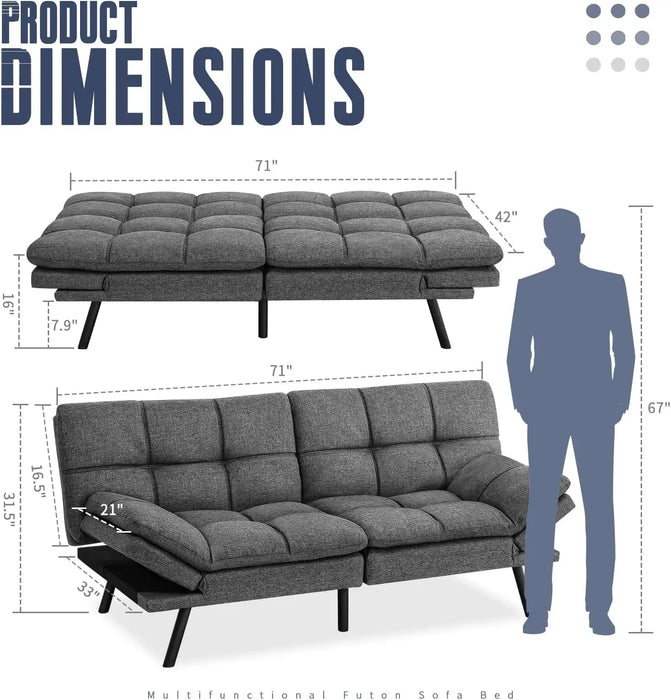 IULULU Sofa Bed, Modern Convertible Futon Sleeper Couch Daybed with Adjustable Armrests for Studio, Apartment, Office