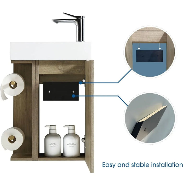 Small Bathroom Sink Cabinet Set With 2 Toilet Paper Holders Modern Painted Wall Mounted Small Bathroom Vanity With Sink Wallnut