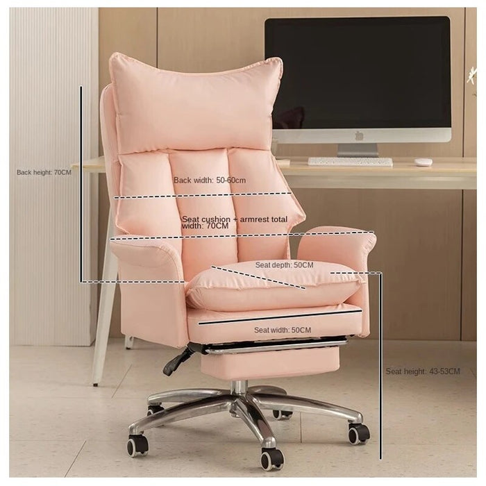 2023 New Computer Chair Pink Girls Office Home Soft Comfortable Ergonomic Sofa Chair Steel Foot Strap Rest High Quality Leather