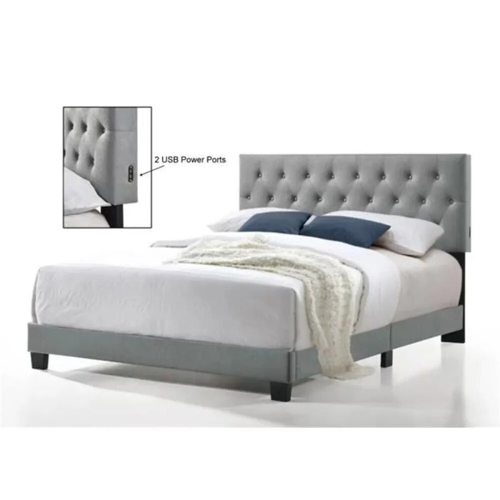 Royale Tufted Bed With USB Power Connection Twin Bed Frame Queen Double Beds & Furnitures Bedroom Beds & Furniture Headboards
