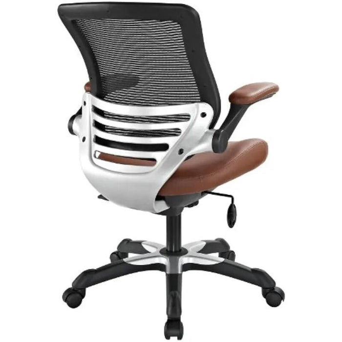 Modway Edge Mesh Back and White Vinyl Seat Office Chair With Flip-Up Arms - Computer Desks in Tan