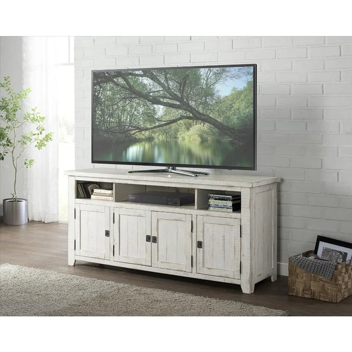 Nantucket 65" TV Stand, Antique White & Barn Door End Table, Antique White