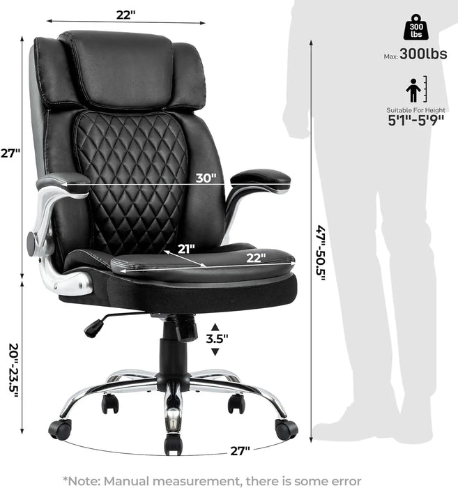 High Back Office Chair with Adjustable Arms, PU Leather Computer Executive Chairs Big Tall Swivel Ergonomic Adjustabl