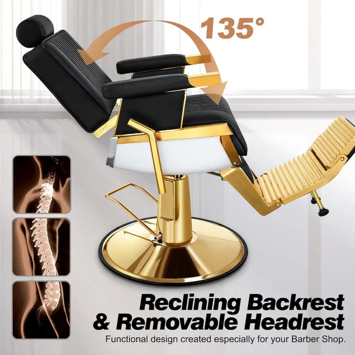 Reclining Salon Chair with Adjustable Backrest & Lumbar Support, Elegant Design Stylist Chair, Heavy Duty Hair Barber Chair