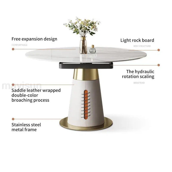 Light Luxury Round Table For Kitchen Freely Expansion Rock Slab Tabletop Art Design Apartment Furniture 4 Chairs Dining Table