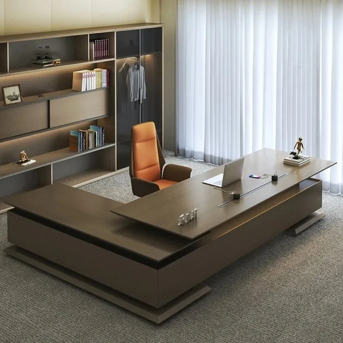 Luxury Office Desk Wood Executive Computer L Shaped Workbench Storage Desktops Drawers Standing Scrivania Gaming Office Supplies