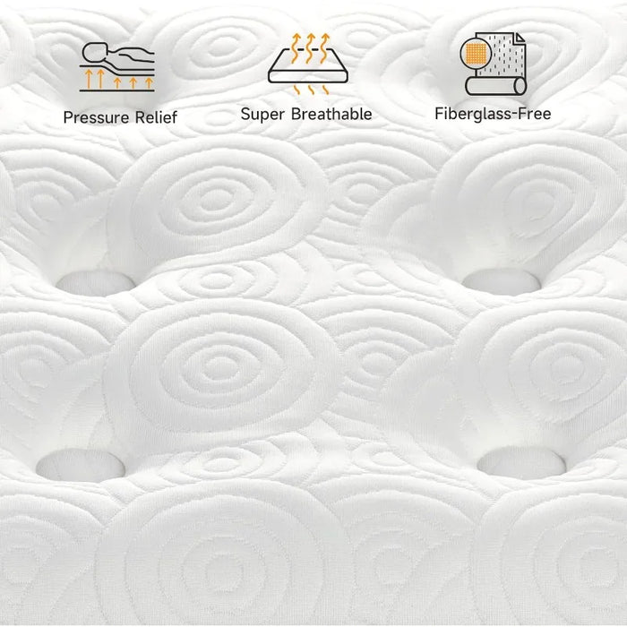 Pillow Top Queen Bed Mattress, Gel Memory Foam and Pocket Coils Innerspring Mattresses, Pressure Relief, Medium Firm Plush Feel