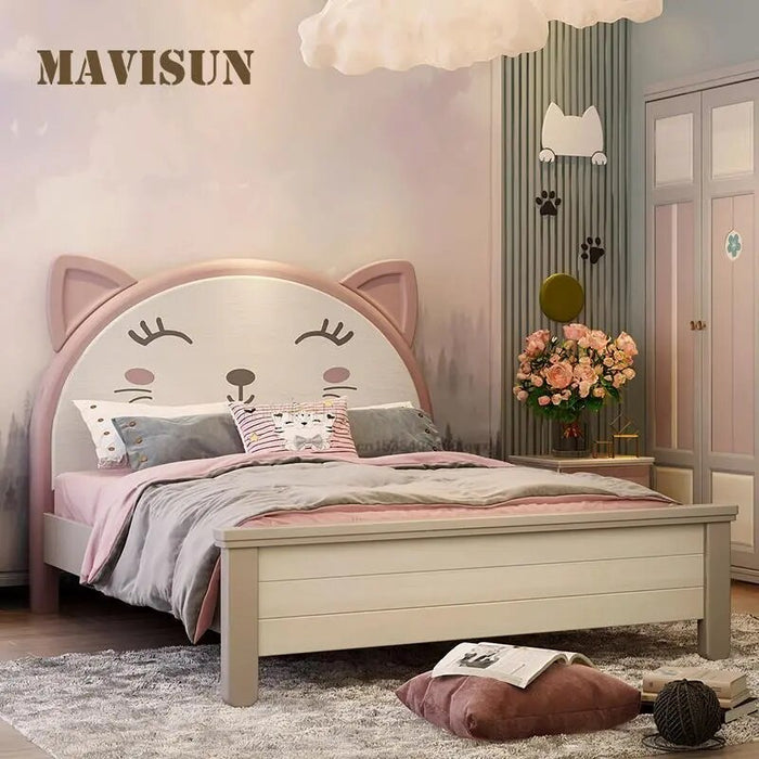 Solid Wood Children's Bed For Girl Bedroom Princess Single Bed 1.2m 1.5m Pink Modern Simple High-end Kid's Furniture Household