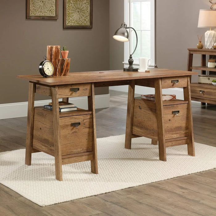 Sauder Trestle Executive Trestle Desk, Vintage Oak finish