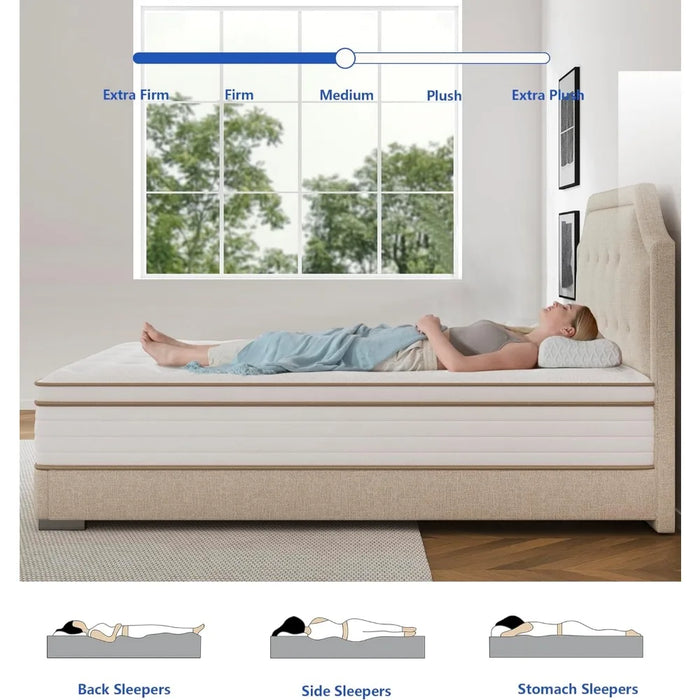 10-inch Memory Foam Queen Mattress with Individual Pocket Springs for Breathable Comfort To Support Sleep and Stress Relief