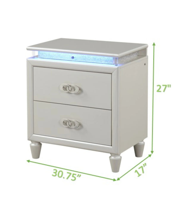 Passion Queen 6 PC Bed Room Set Nightstand  Dresser Chest Cabinet Cupboard Forcer Milky White with Led  Bedroom Furniture