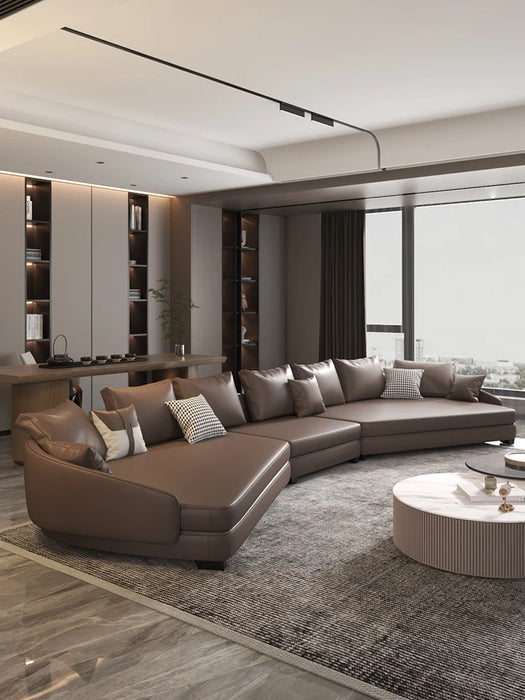 Special-Shaped Corner Leather Sofa Living Room High-End Elegant Italian Light Luxury round Arc Leather Sofa