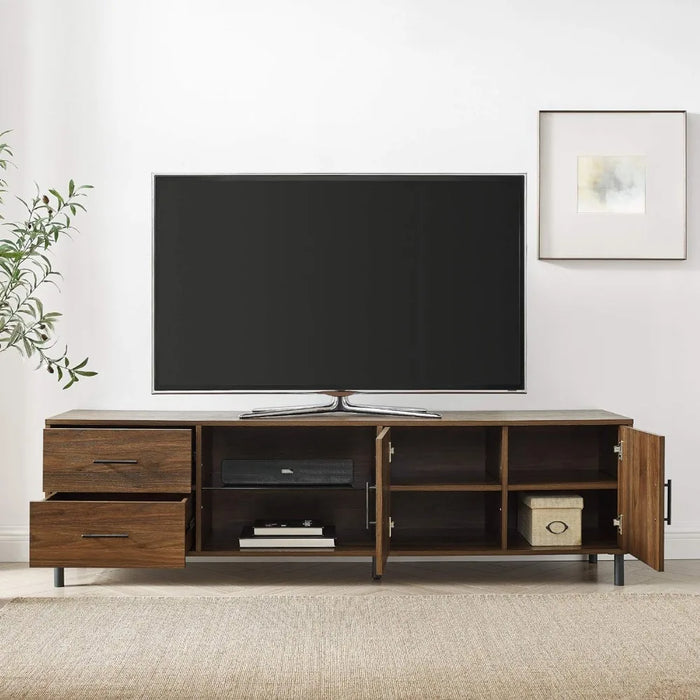 Walker Edison Uptown Modern 2 Drawer Low Profile Stand for TVs up to 80 Inches, 70 Inch, Dark Walnut