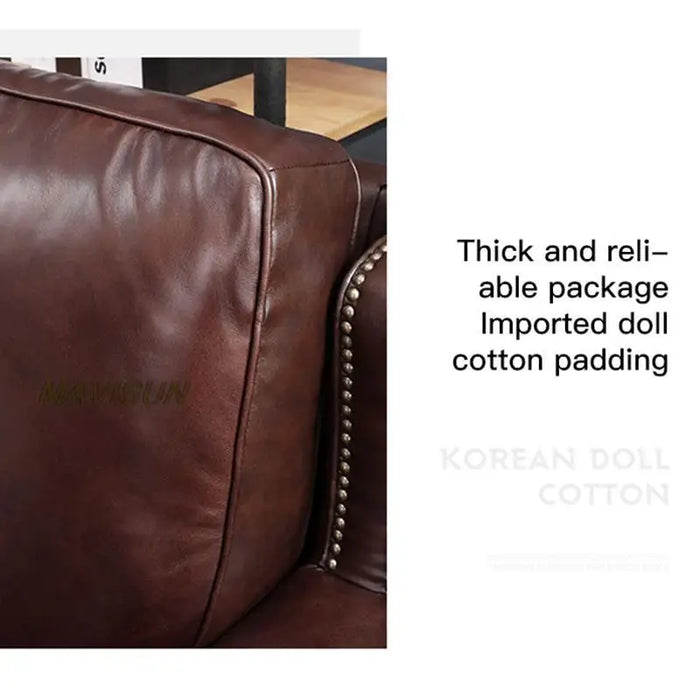 Leather First Layer Cowhide Solid Wood Sofa Combination Light Luxury Canape Living Room Small Apartment Classic Retro Couch