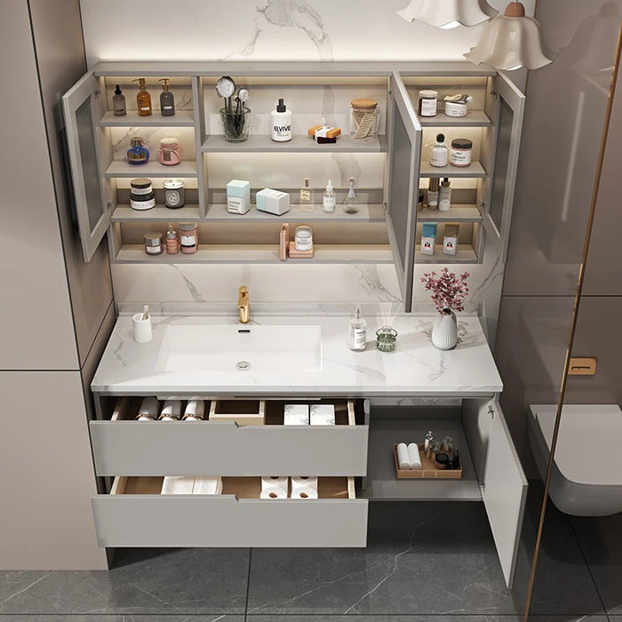 Bathroom Vanity With Furniture Combination Oak Smart Mirror Cabinet Lacquered Slate Seamless Integrated Basin Sink