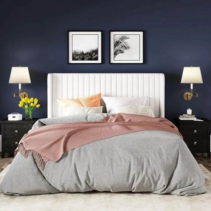 Bed FrameVelvet Bed Frame vertical groove tufted wing back headboard padded platform bed no springs required sturdy wooden slats