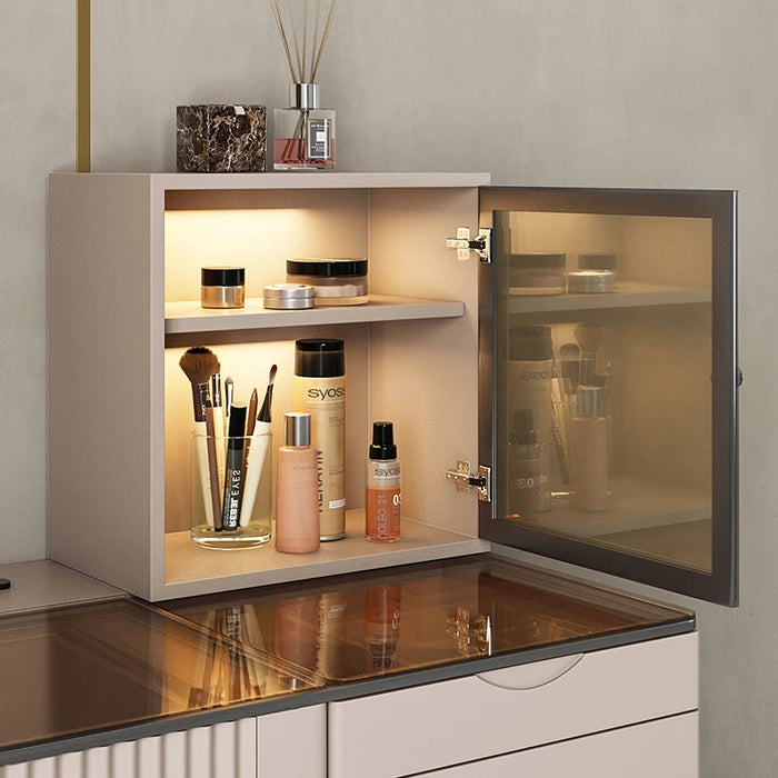 Italian Minimalist High-End Vanity Table: Bedroom, Modern, Simple, Luxurious Makeup Desk with Integrated Storage Cabinet.