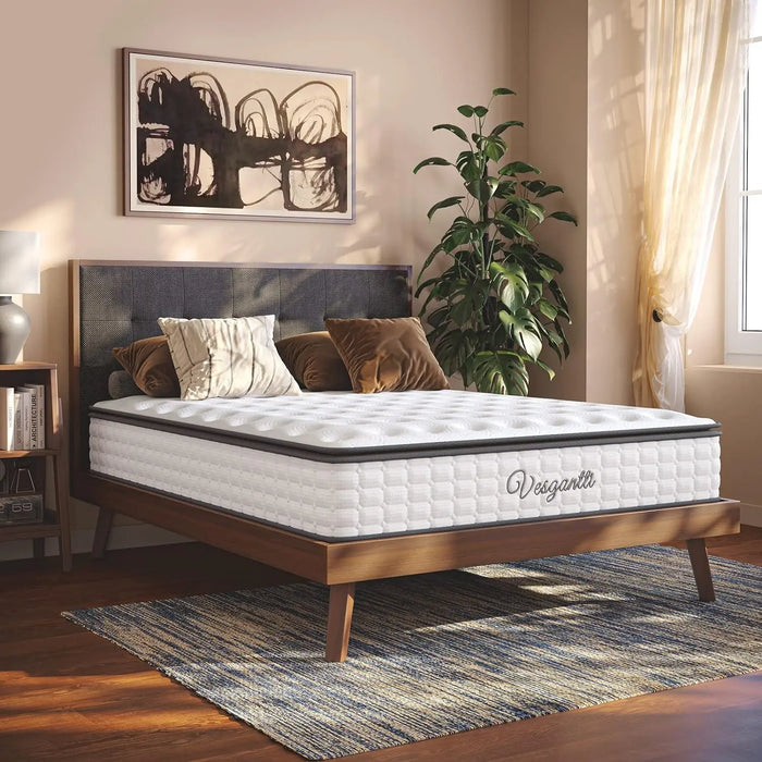 Pillow Top Queen Bed Mattress, Gel Memory Foam and Pocket Coils Innerspring Mattresses, Pressure Relief, Medium Firm Plush Feel